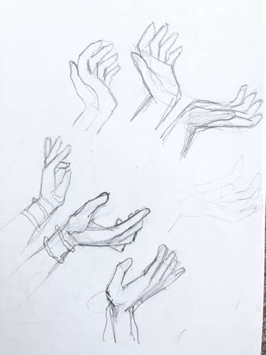 pencil hand study of 'Captive' icon